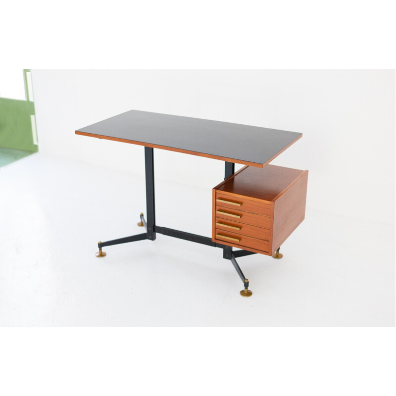 Italian Vintage Desk in Iron Teak Formica - 1950s