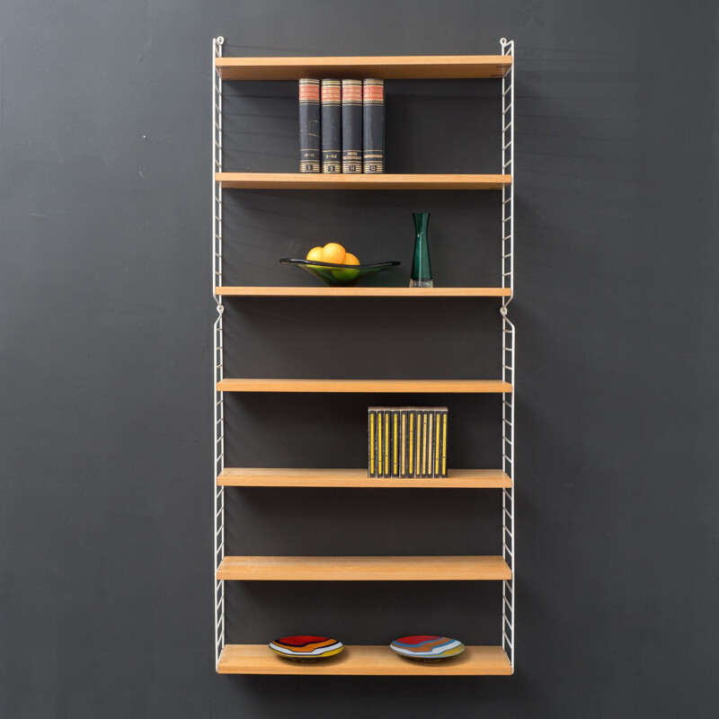 Wall shelving system in ashwood by Nisse Strinning - 1950s