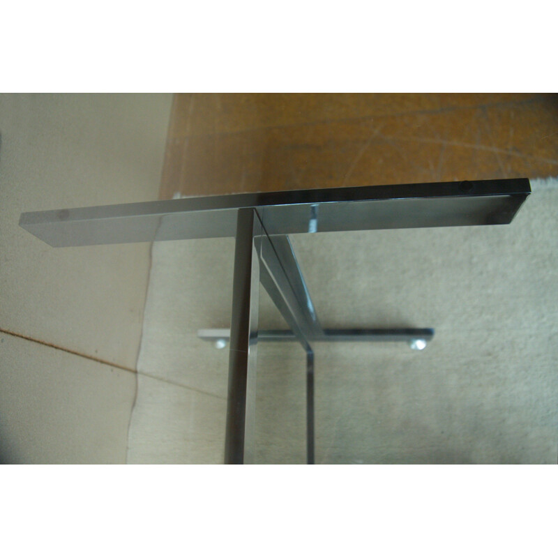 Italian glass desk with smoked glass plate and chrome - 1970s