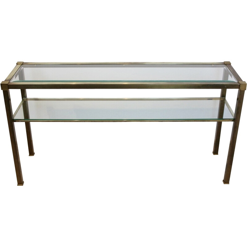 French Two-Tiered Console with Patinated Brass and - 1970s