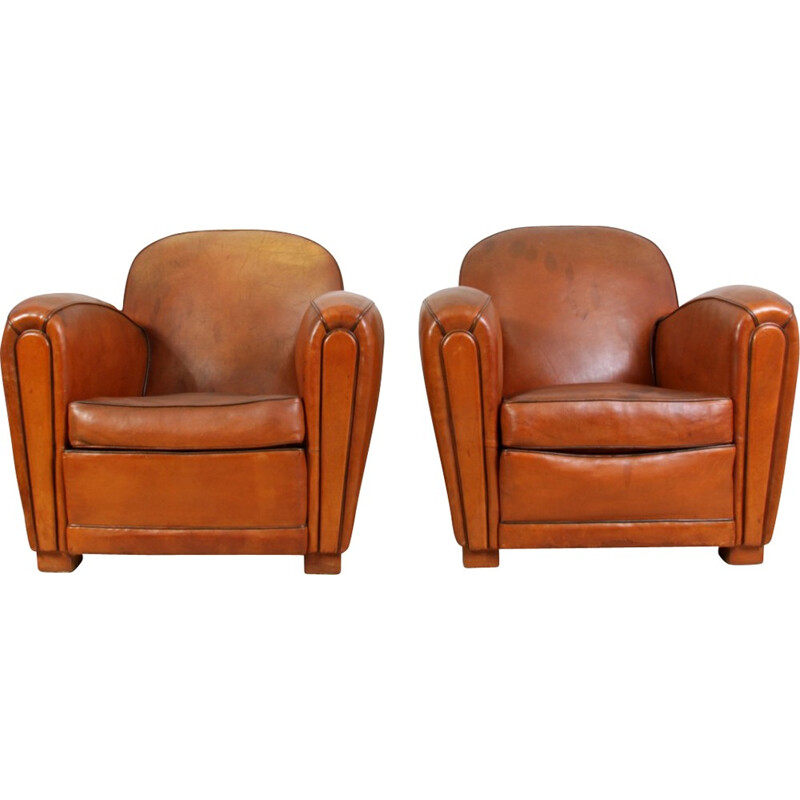 Pair of French Leather Club Chairs