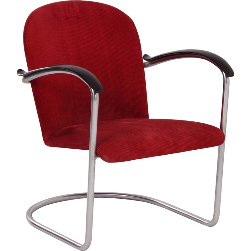 Gispen 414 Red Rib Fabric Armchair by W.H. Gispen - 1935