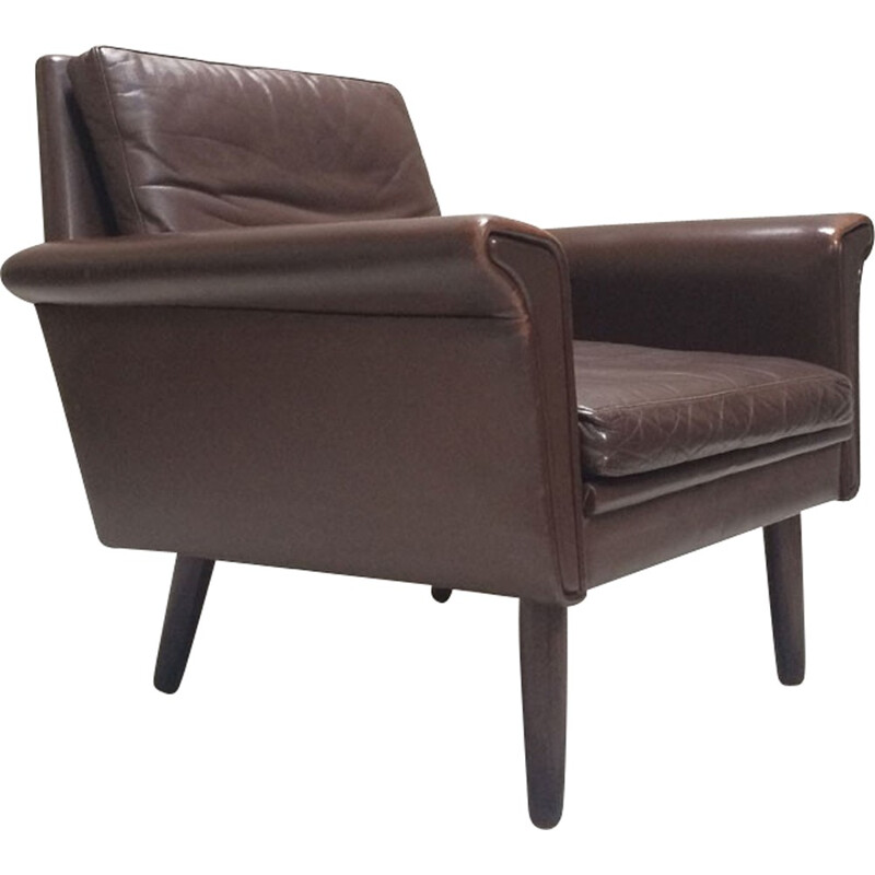 Vintage Danish Brown Leather Armchair - 1960s