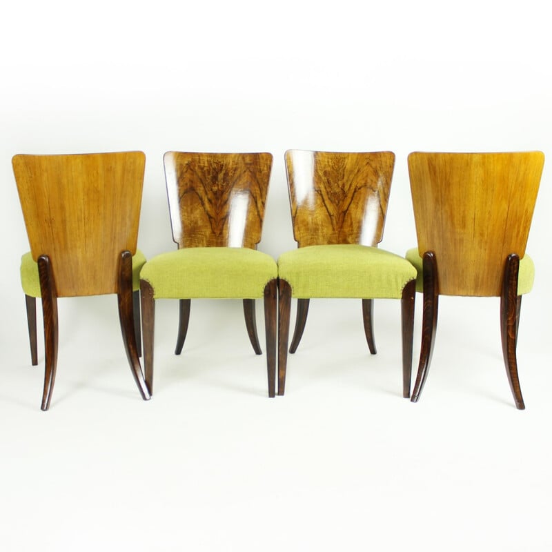 Set of 4 Walnut Veneered H214 Dining Chairs by Jindrich Halabala for UP závody - 1930s