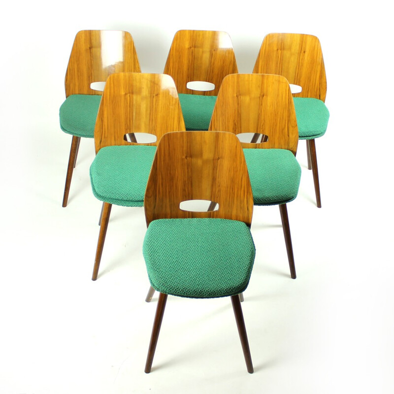 Set of 6 Dining Chairs in Walnut Veneer by Frantisek Jirak for Tatra - 1960s