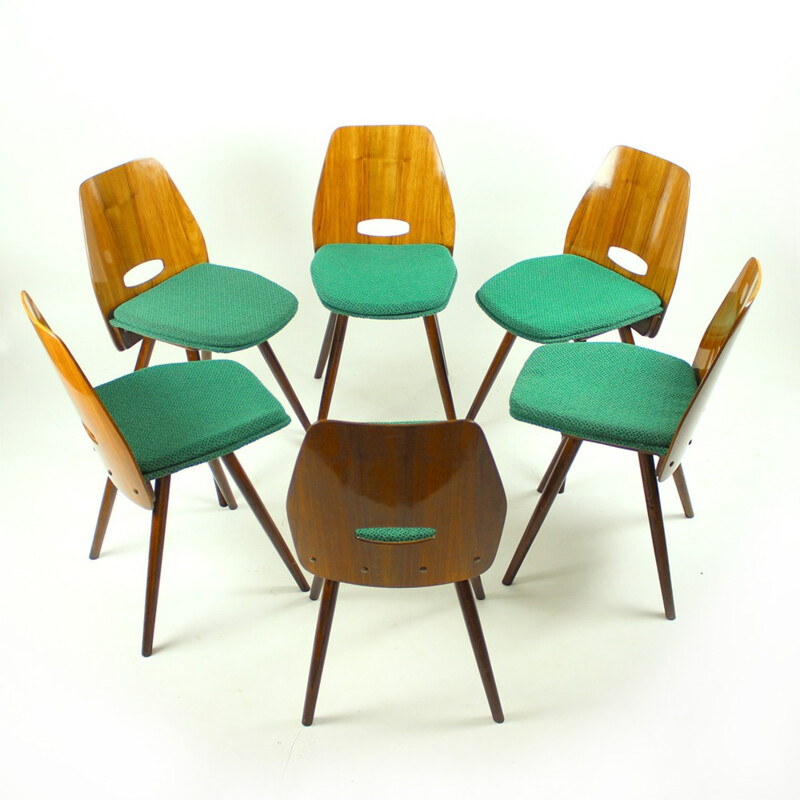 Set of 6 Dining Chairs in Walnut Veneer by Frantisek Jirak for Tatra - 1960s