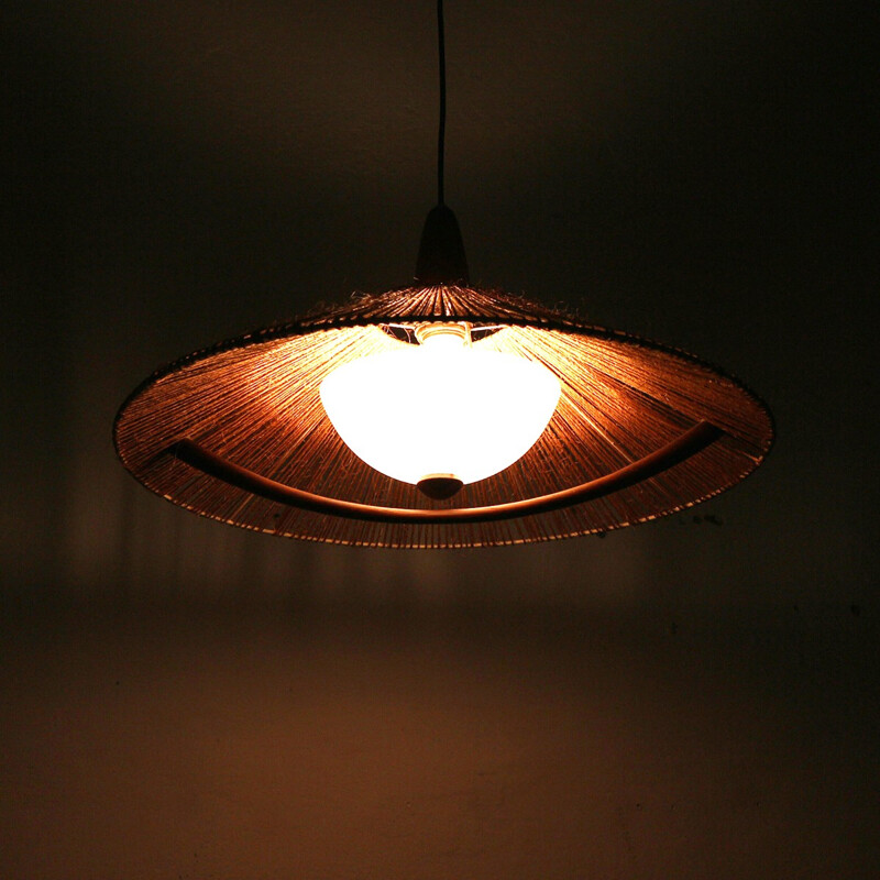 Large vintage pendant lamp in teak - 1960s
