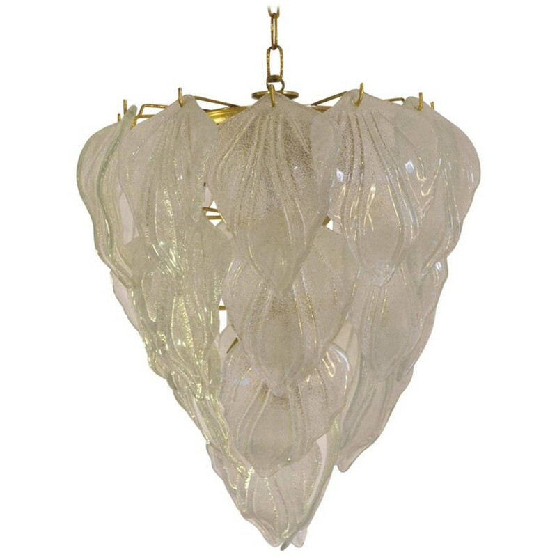 Murano Frosted Glass Leaf Chandelier - 1960s