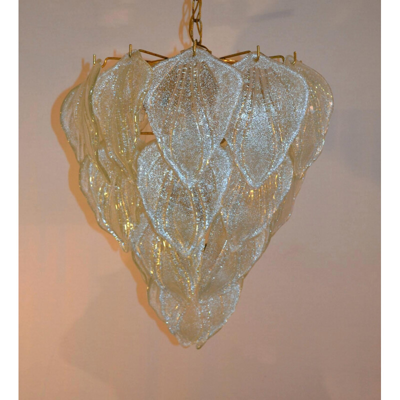 Murano Frosted Glass Leaf Chandelier - 1960s
