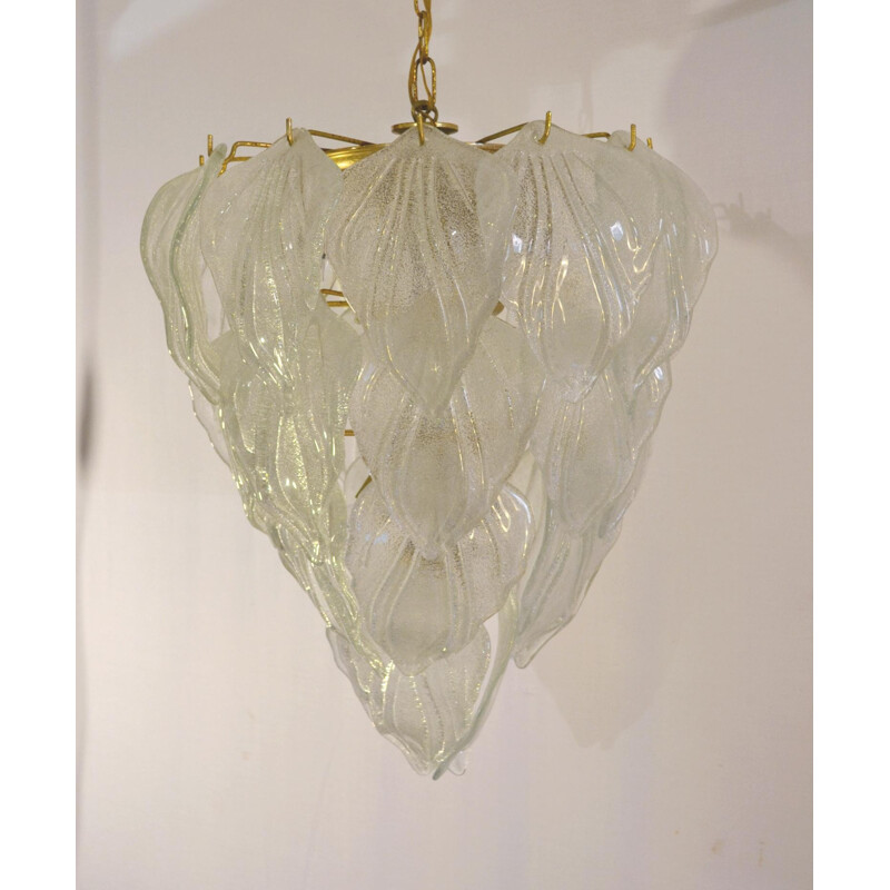 Murano Frosted Glass Leaf Chandelier - 1960s