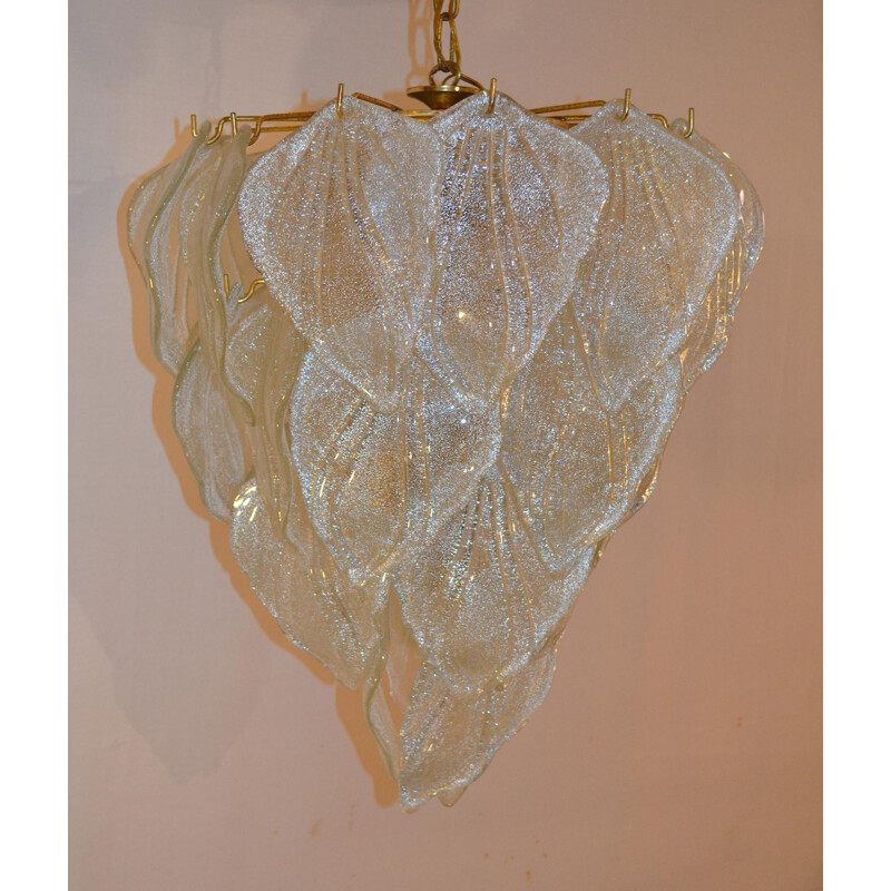 Murano Frosted Glass Leaf Chandelier - 1960s