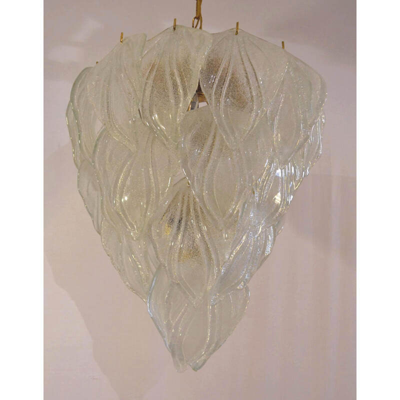 Murano Frosted Glass Leaf Chandelier - 1960s