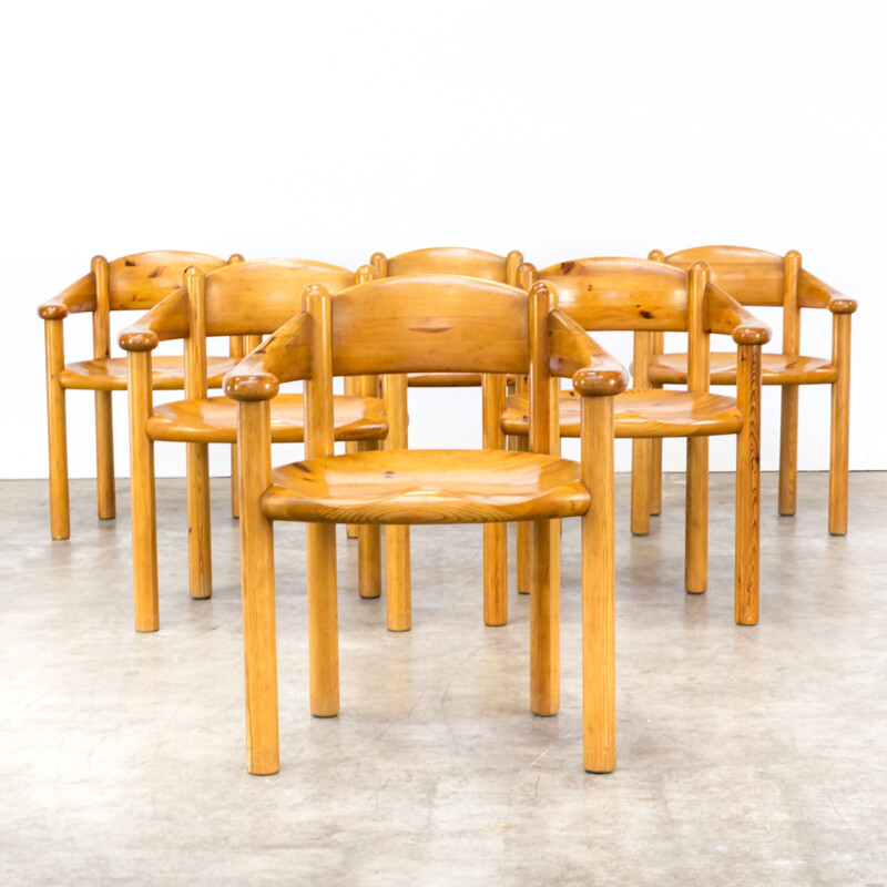 Lot de 6 chaises à repas en pin de Rainer Daumiller - 1960