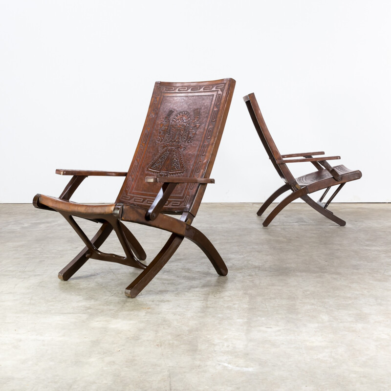 Lot de 3 pièces : 2 chaises pliantes + valise pour Meubles de Angel Pazmino pour Estilo - 1960