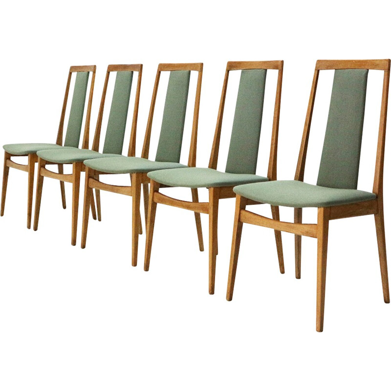 Suite de 5 chaises à repas vintage en hêtre - 1960