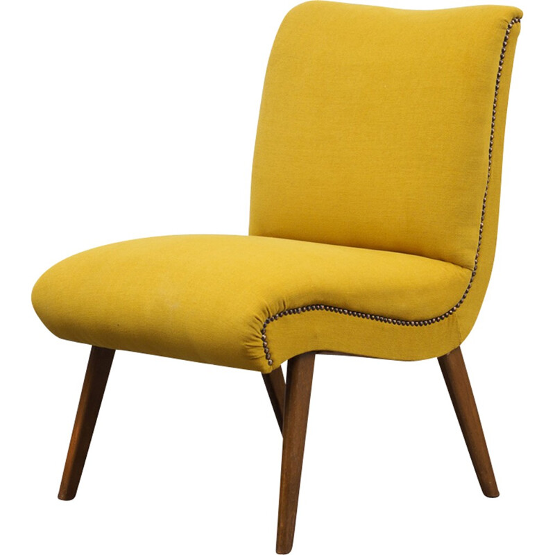 Vintage yellow armchair in wood - 1950s