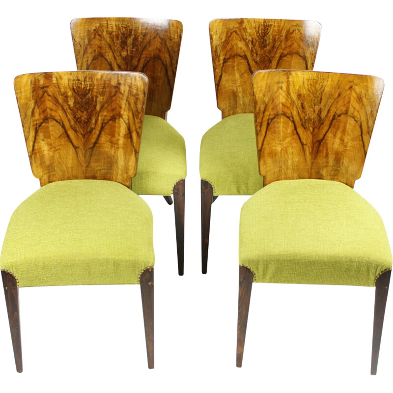 Set of 4 Walnut Veneered H214 Dining Chairs by Jindrich Halabala for UP závody - 1930s