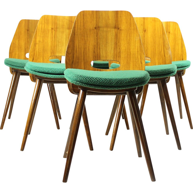 Set of 6 Dining Chairs in Walnut Veneer by Frantisek Jirak for Tatra - 1960s