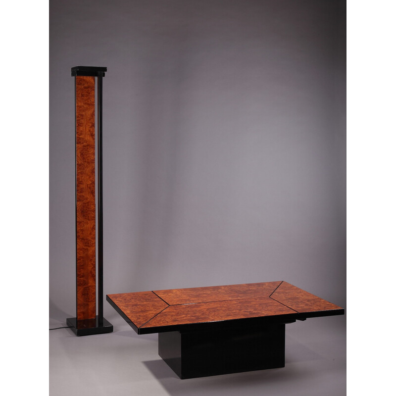 Coffee table bar in burr elm by Paul Michel - 1970s