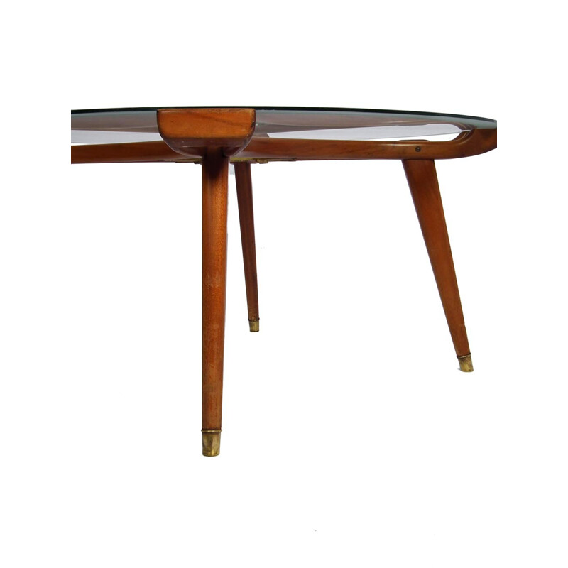 Vintage Teak  coffee table in brass and glass - 1950s