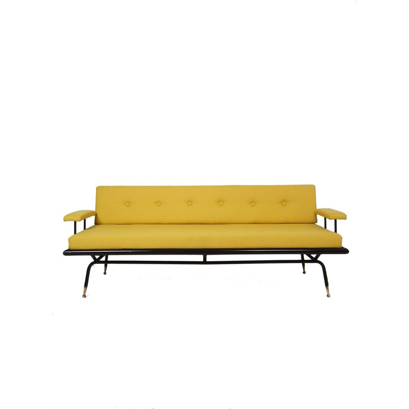 Vintage metal Italian daybed with yellow fabric - 1950s