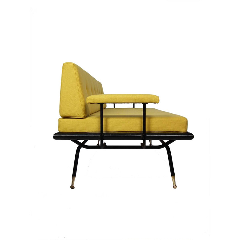 Vintage metal Italian daybed with yellow fabric - 1950s