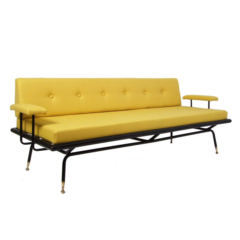 Vintage metal Italian daybed with yellow fabric - 1950s