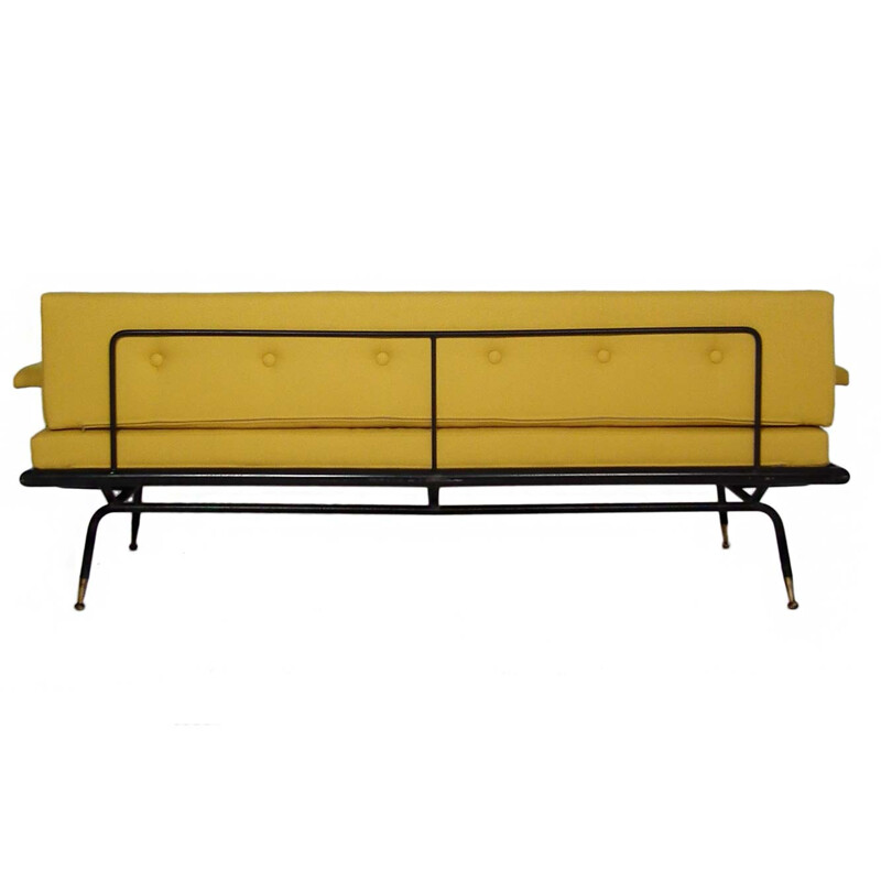 Vintage metal Italian daybed with yellow fabric - 1950s