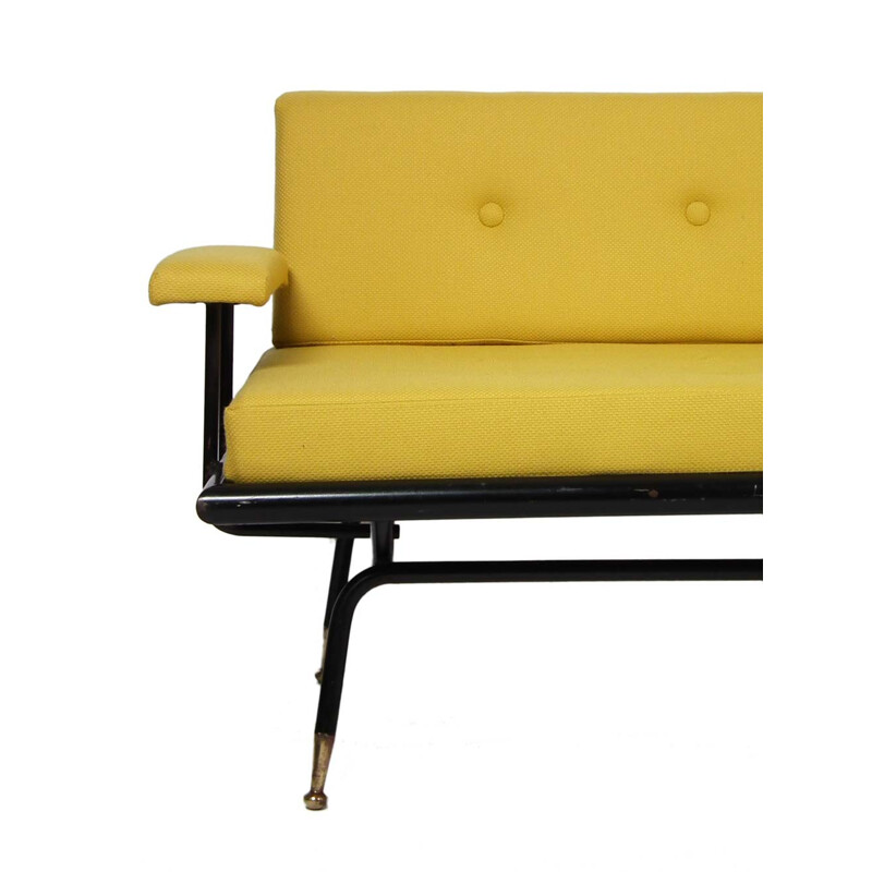 Vintage metal Italian daybed with yellow fabric - 1950s