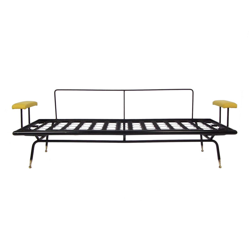 Vintage metal Italian daybed with yellow fabric - 1950s
