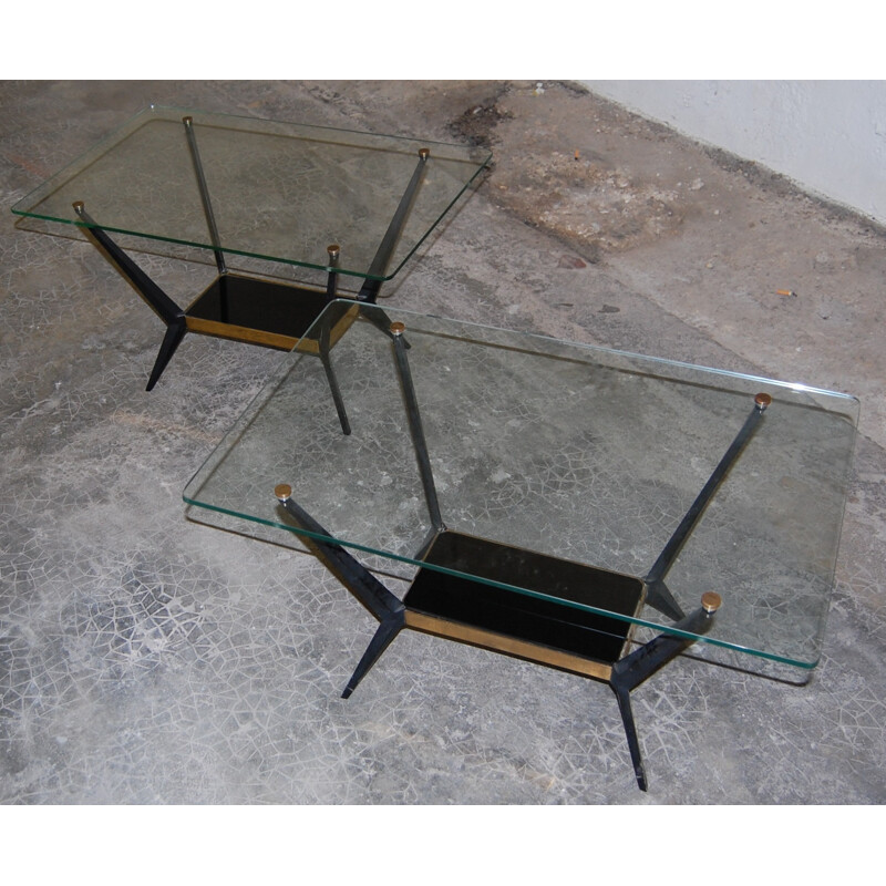 Set of two coffee tables, side table and magazine rack, Angelo OSTUNI - 1950s