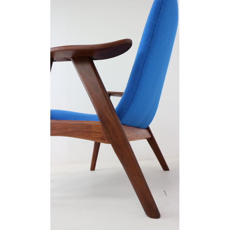 Fauteuil vintage en tissu bleu par Louis Van Teeffelen pour Webe - 1960