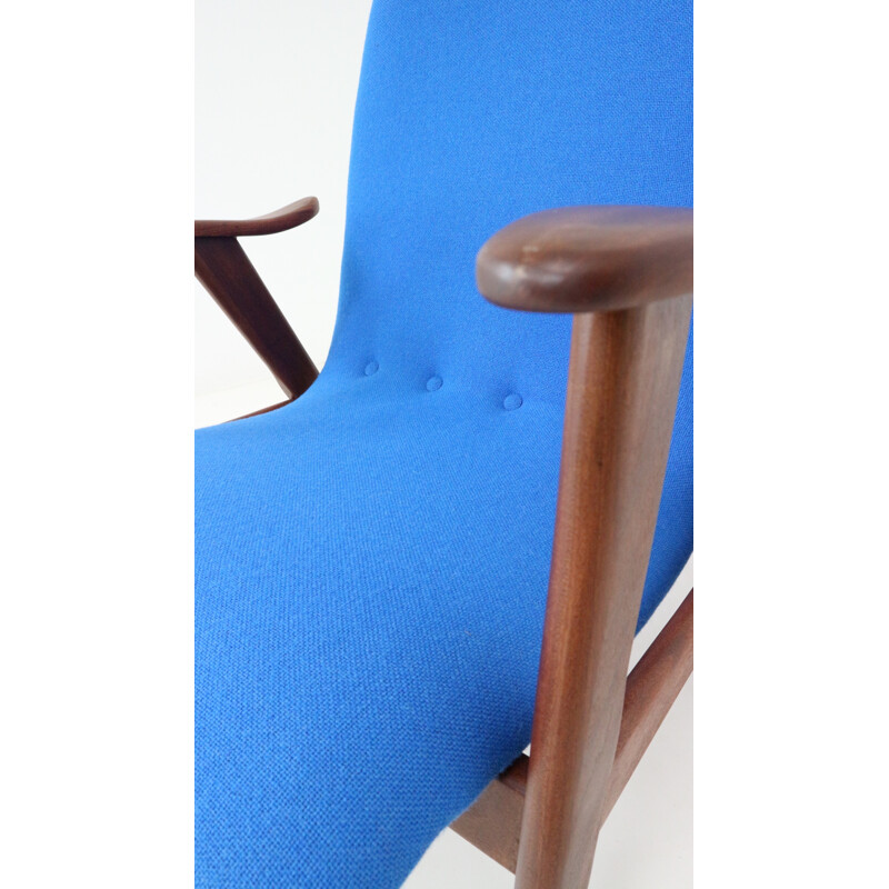 Vintage Lounge Chair in blue fabric by Louis Van Teeffelen for Webe - 1960s
