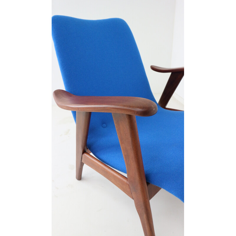 Vintage Lounge Chair in blue fabric by Louis Van Teeffelen for Webe - 1960s