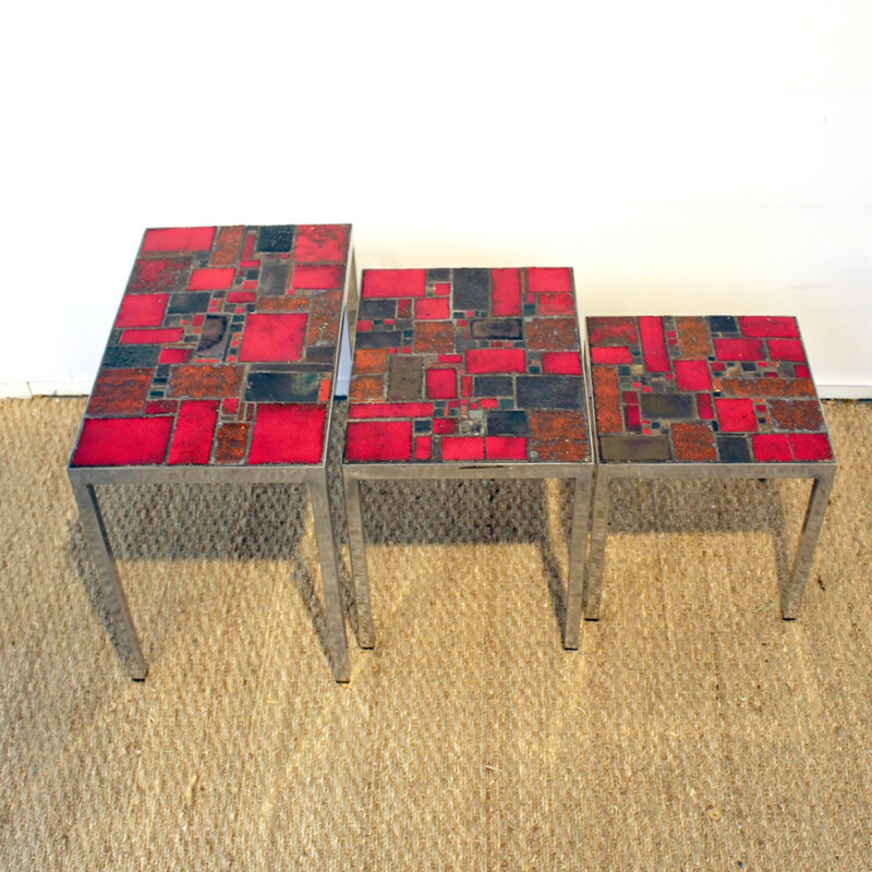 Suite de 3 tables gigognes vintage de Pia Manu - 1960