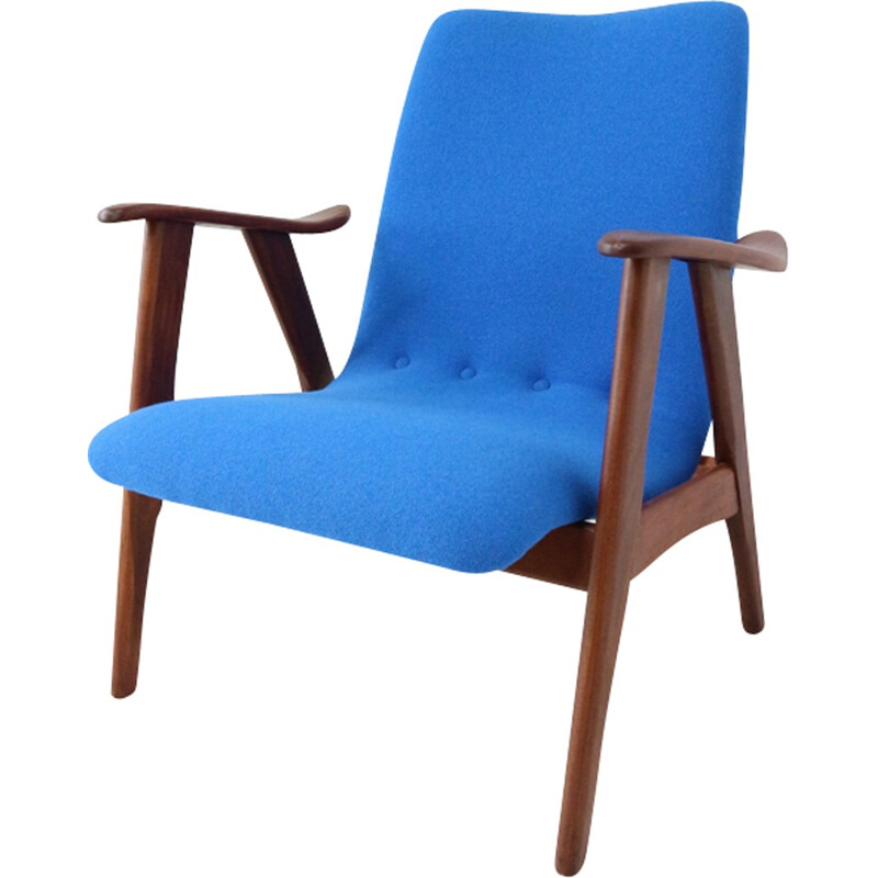 Vintage Lounge Chair in blue fabric by Louis Van Teeffelen for Webe - 1960s