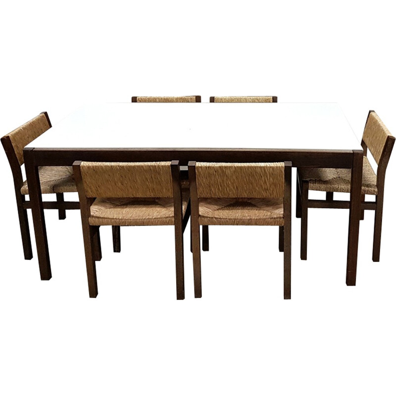 Dining table by Cees Braakman with 7 chairs by Martin Visser - 1970s