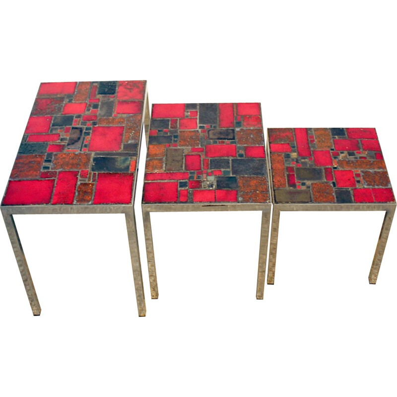 Suite de 3 tables gigognes vintage de Pia Manu - 1960