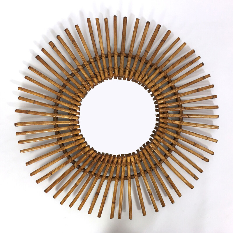 French rattan sun mirror - 1960s