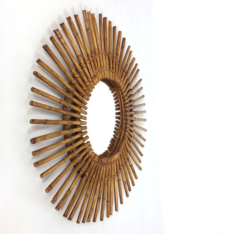 French rattan sun mirror - 1960s