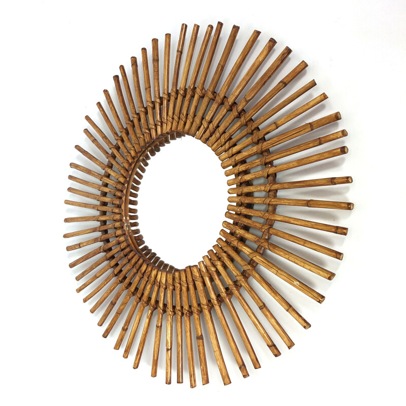 French rattan sun mirror - 1960s