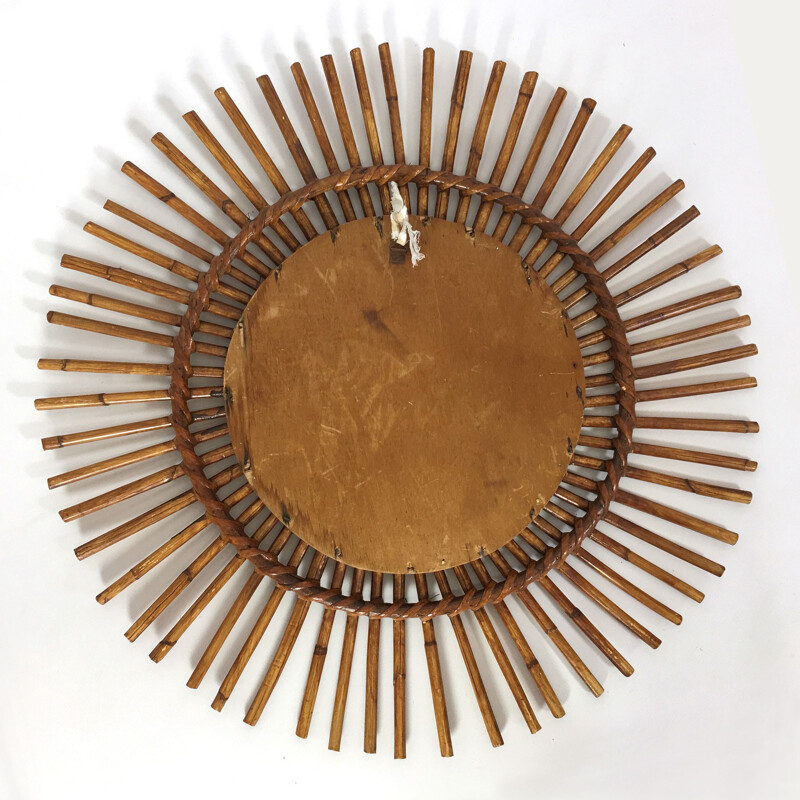 French rattan sun mirror - 1960s