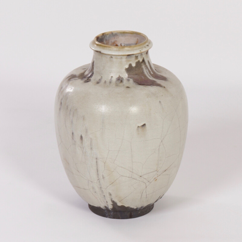 Large Hand-Made Ceramic Vase with White, Brown and Black Glaze for Mobach Keramiec - 1930s