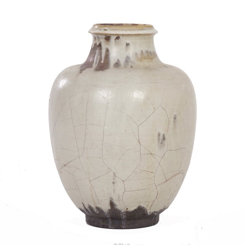 Large Hand-Made Ceramic Vase with White, Brown and Black Glaze for Mobach Keramiec - 1930s