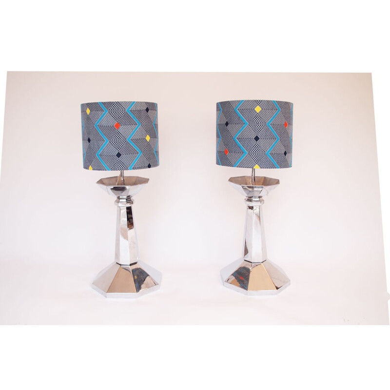 Set of 2 lamps wiith chromed metal legs - 1970s