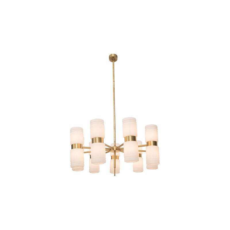 Brass And Opaline Glass Chandelier Hans Agne Jakobsson - 1960s