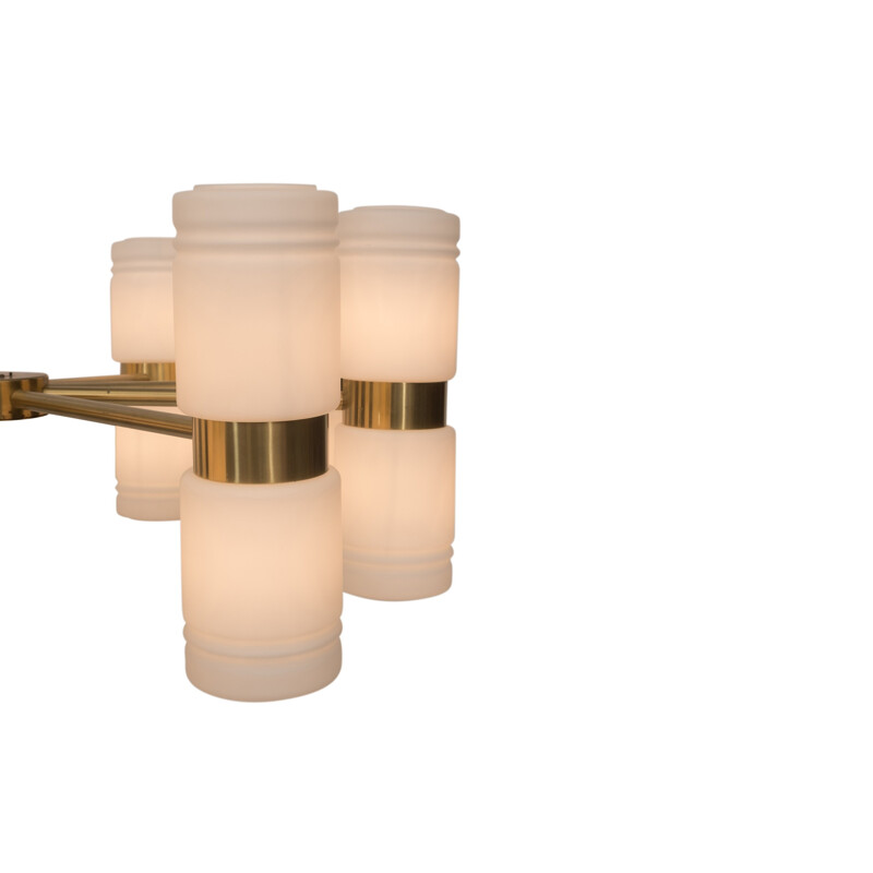 Brass And Opaline Glass Chandelier Hans Agne Jakobsson - 1960s