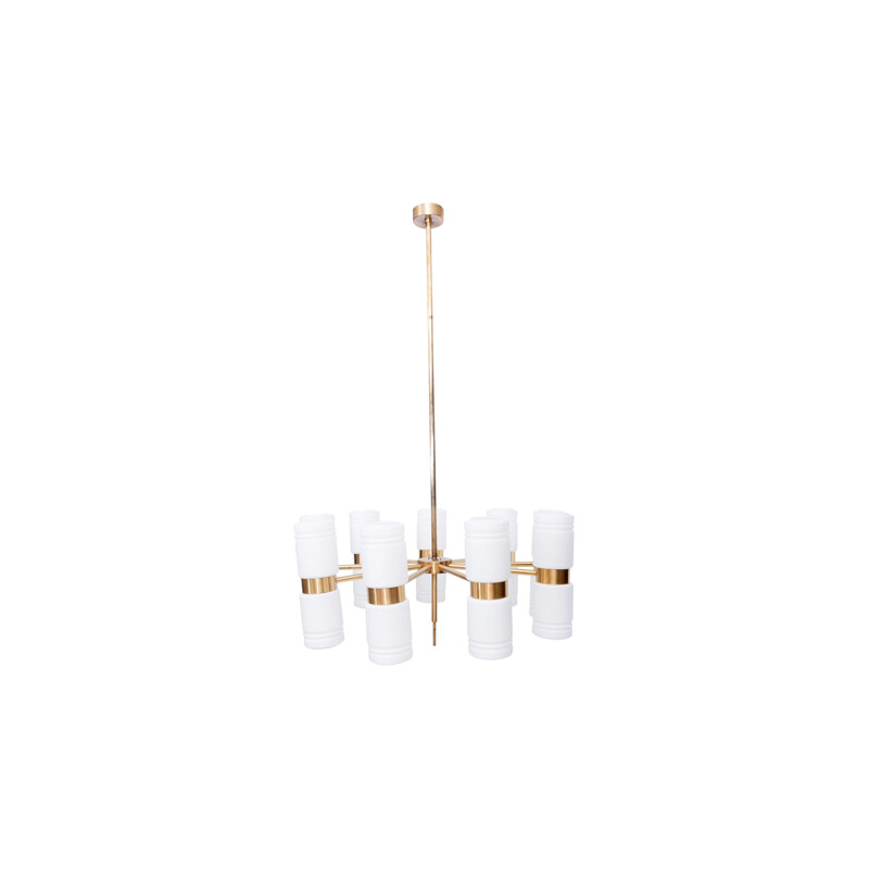 Brass And Opaline Glass Chandelier Hans Agne Jakobsson - 1960s