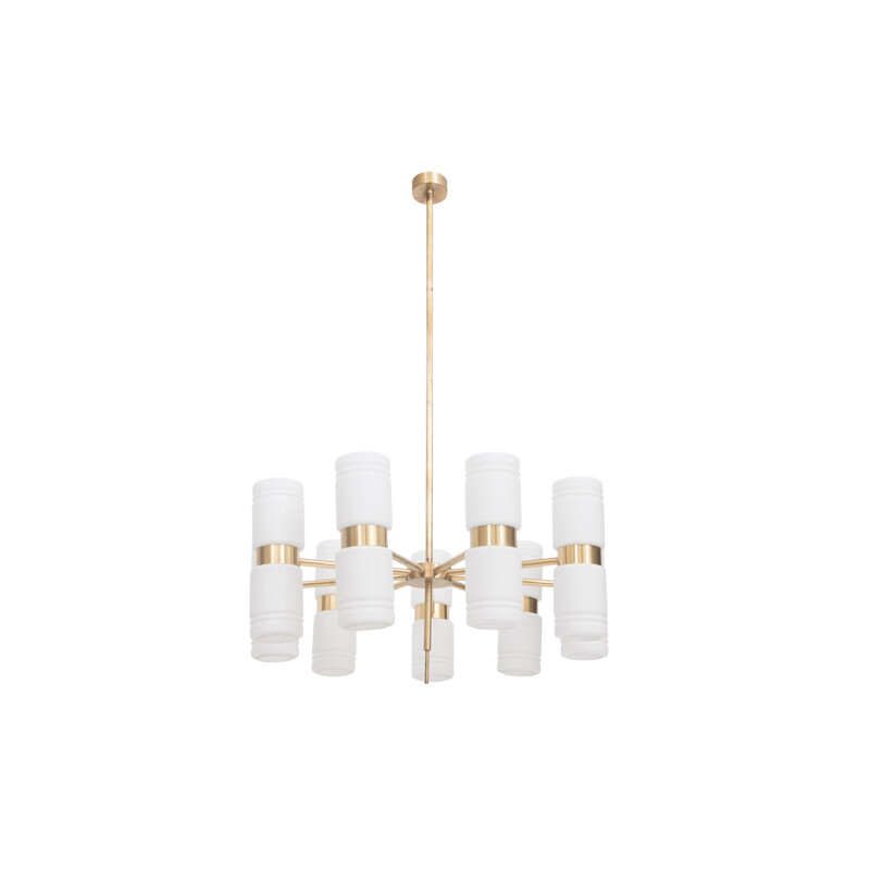 Brass And Opaline Glass Chandelier Hans Agne Jakobsson - 1960s