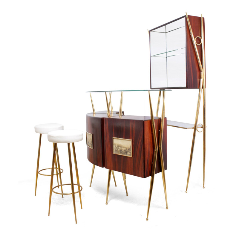 Vintage Italian Bar in rosewood and brass - 1950s